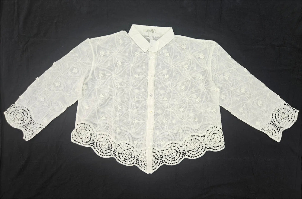 Women’s Lace Shirt with Embroidered Lace Detail - ASTRON