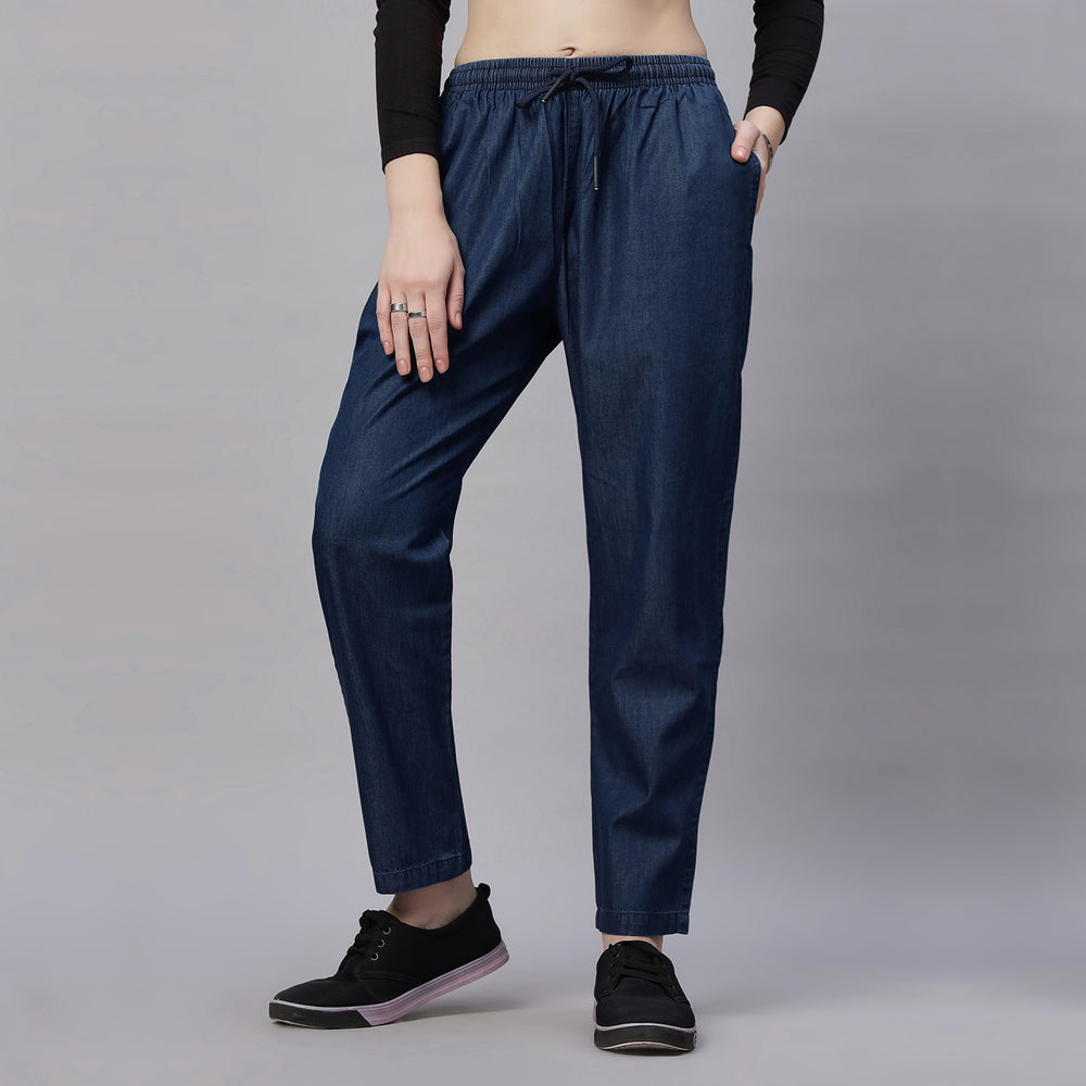 Light Weight Silky Denim Baggy Fit Mid Waist Jeans Pant.