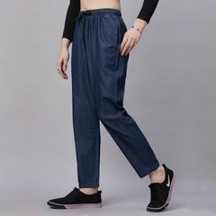 Light Weight Silky Denim Baggy Fit Mid Waist Jeans Pant.