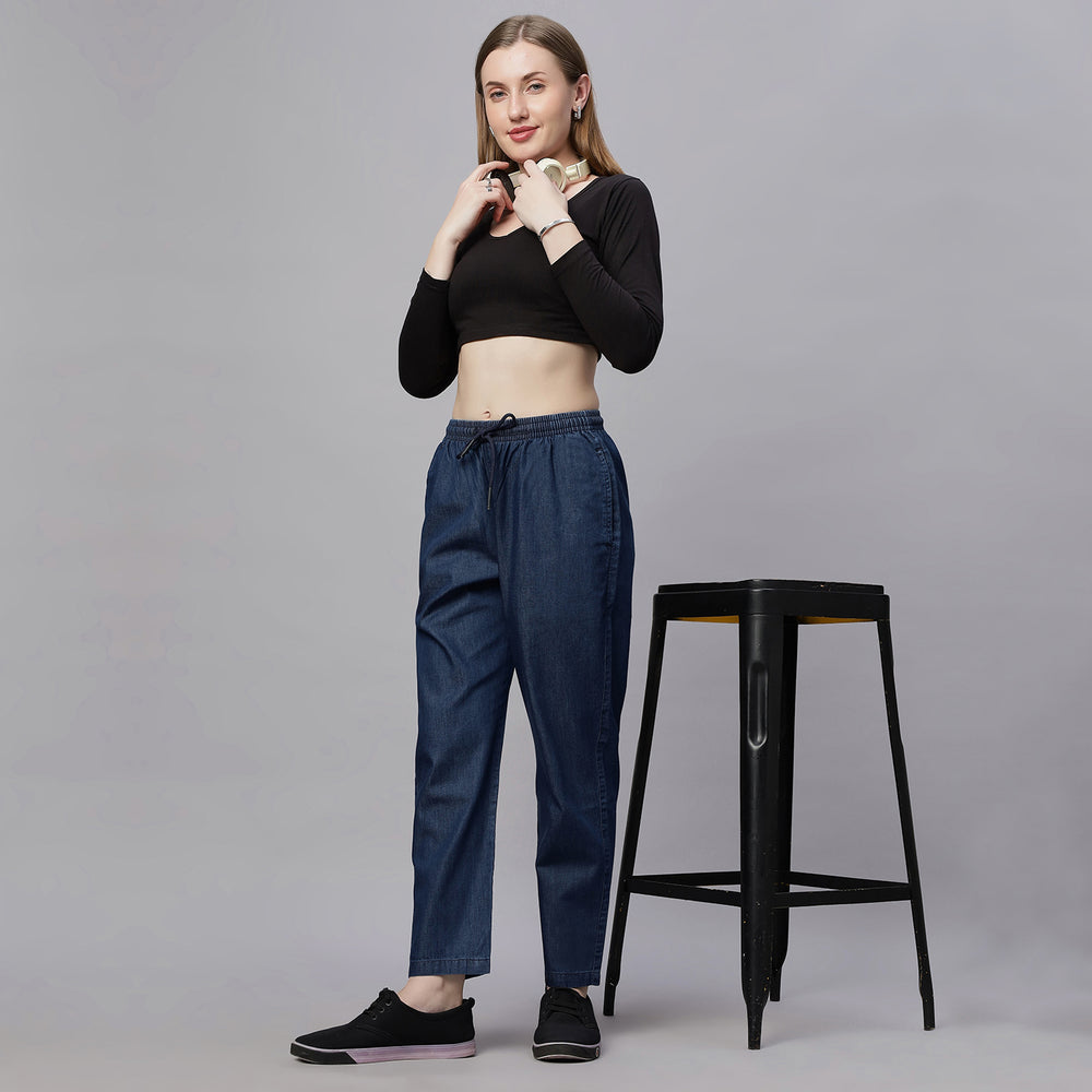Light Weight Silky Denim Baggy Fit Mid Waist Jeans Pant.