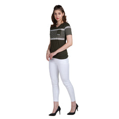 Astron – V-Neck Half Sleeves Cotton T-Shirt for Women