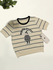 Astron - Cream Ribbed Knit T-Shirt For Women