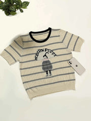 Astron - Cream Ribbed Knit T-Shirt For Women