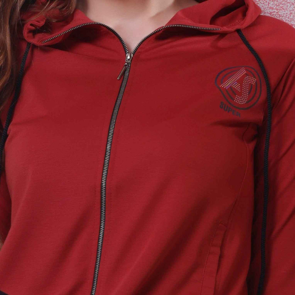 Astron Red Zip-Through Hoodie for Women - Full Sleeve Stylish Wear - ASTRON