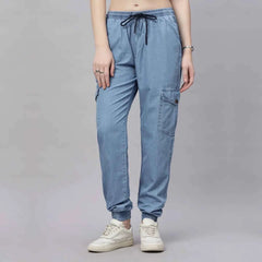 Astron – Silky Denim Cargo Jogger Jeans for Women