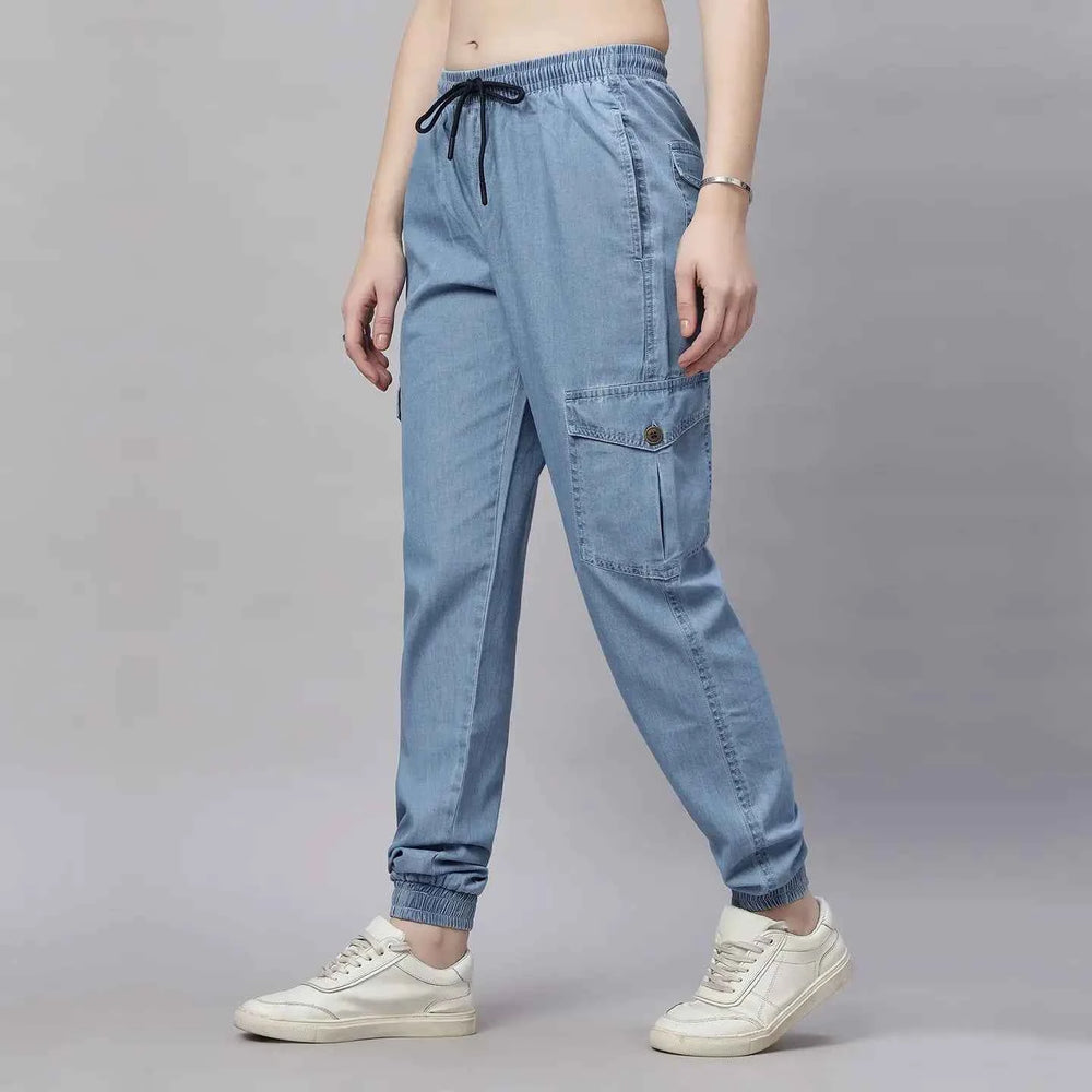 Astron – Silky Denim Cargo Jogger Jeans for Women