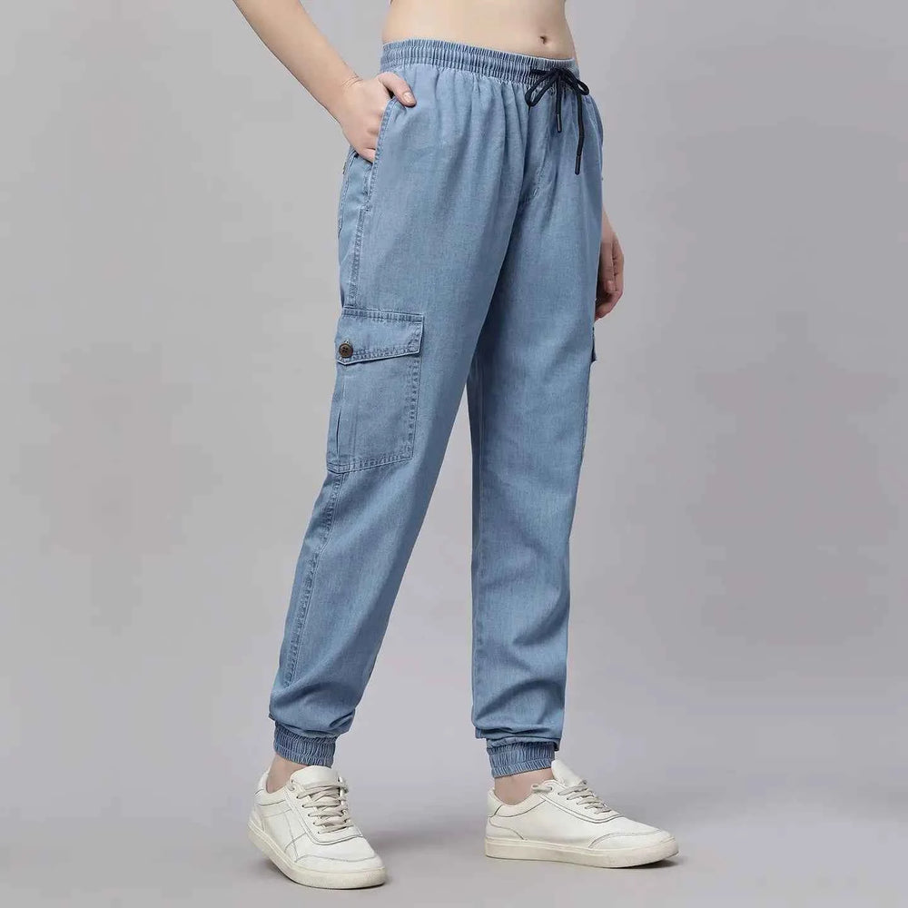 Astron – Silky Denim Cargo Jogger Jeans for Women