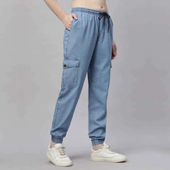 Astron – Silky Denim Cargo Jogger Jeans for Women