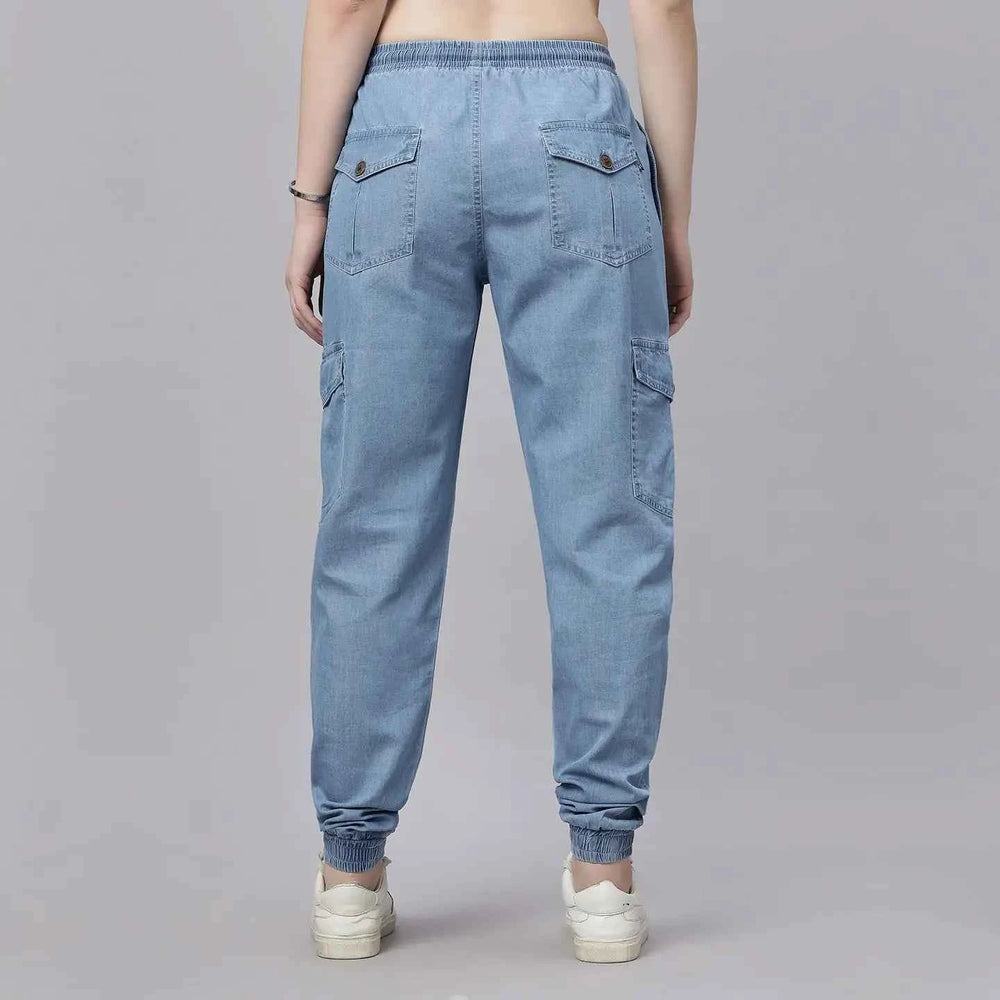 Astron – Silky Denim Cargo Jogger Jeans for Women