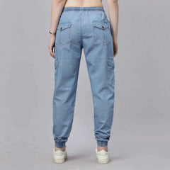 Astron – Silky Denim Cargo Jogger Jeans for Women