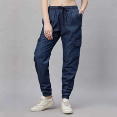 Astron – Silky Denim Cargo Jogger Jeans for Women