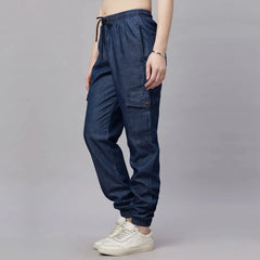 Astron – Silky Denim Cargo Jogger Jeans for Women