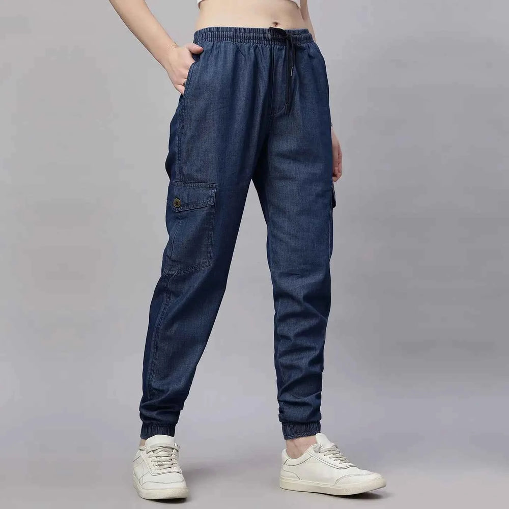 Astron – Silky Denim Cargo Jogger Jeans for Women