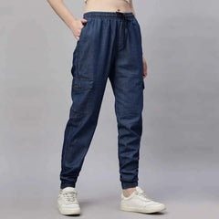Astron – Silky Denim Cargo Jogger Jeans for Women
