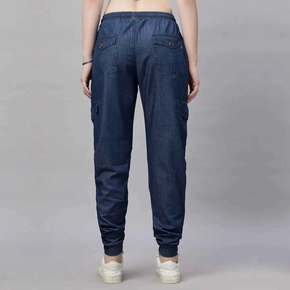 Astron – Silky Denim Cargo Jogger Jeans for Women