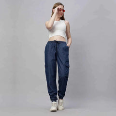 Astron – Silky Denim Cargo Jogger Jeans for Women