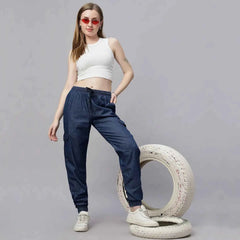 Astron – Silky Denim Cargo Jogger Jeans for Women