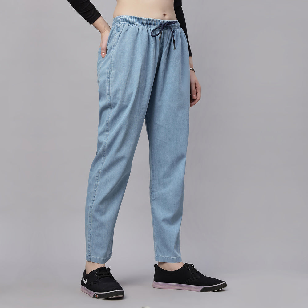 Light Weight Silky Denim Baggy Fit Mid Waist Jeans Pant.
