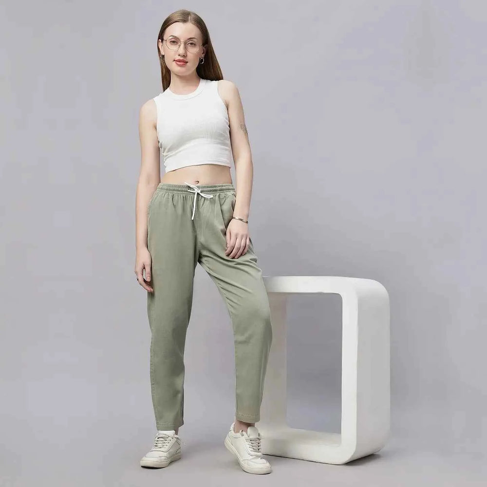 Astron – Tencel Baggy Fit Mid-Waist Pista Green Denim Jeans for Women