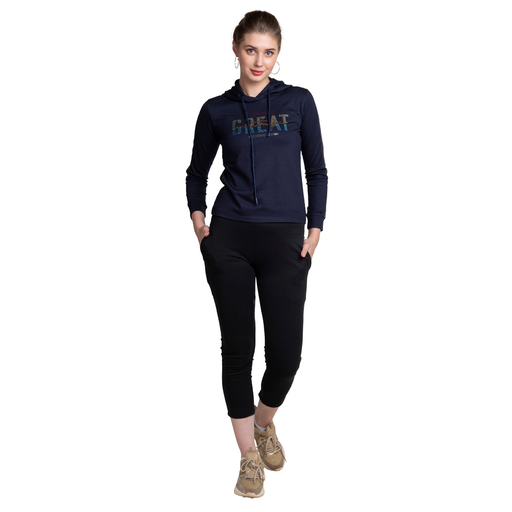 Typography printed Ladies Long Sleeve Hoodie.