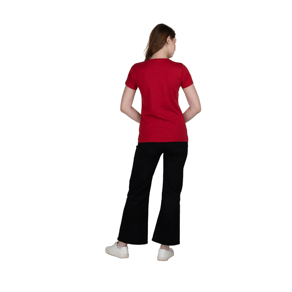 Ladies Red Cotton T-shirt with Half Sleeves and Round Neck for Comfortable Style - ASTRON