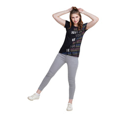 Astron – Round Neck Green Color Typography Print Cotton T-Shirt for Women