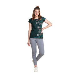 Astron – Round Neck Green Color Typography Print Cotton T-Shirt for Women