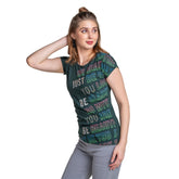 Astron – Round Neck Green Color Typography Print Cotton T-Shirt for Women
