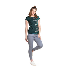 Astron – Round Neck Green Color Typography Print Cotton T-Shirt for Women