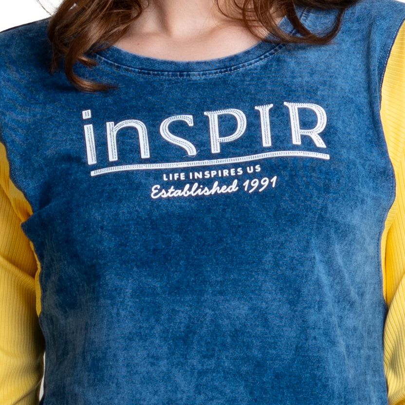 Astron – Round Neck Denim Color T-Shirt for Women Astron – Round Neck Denim Color T-Shirt for Women