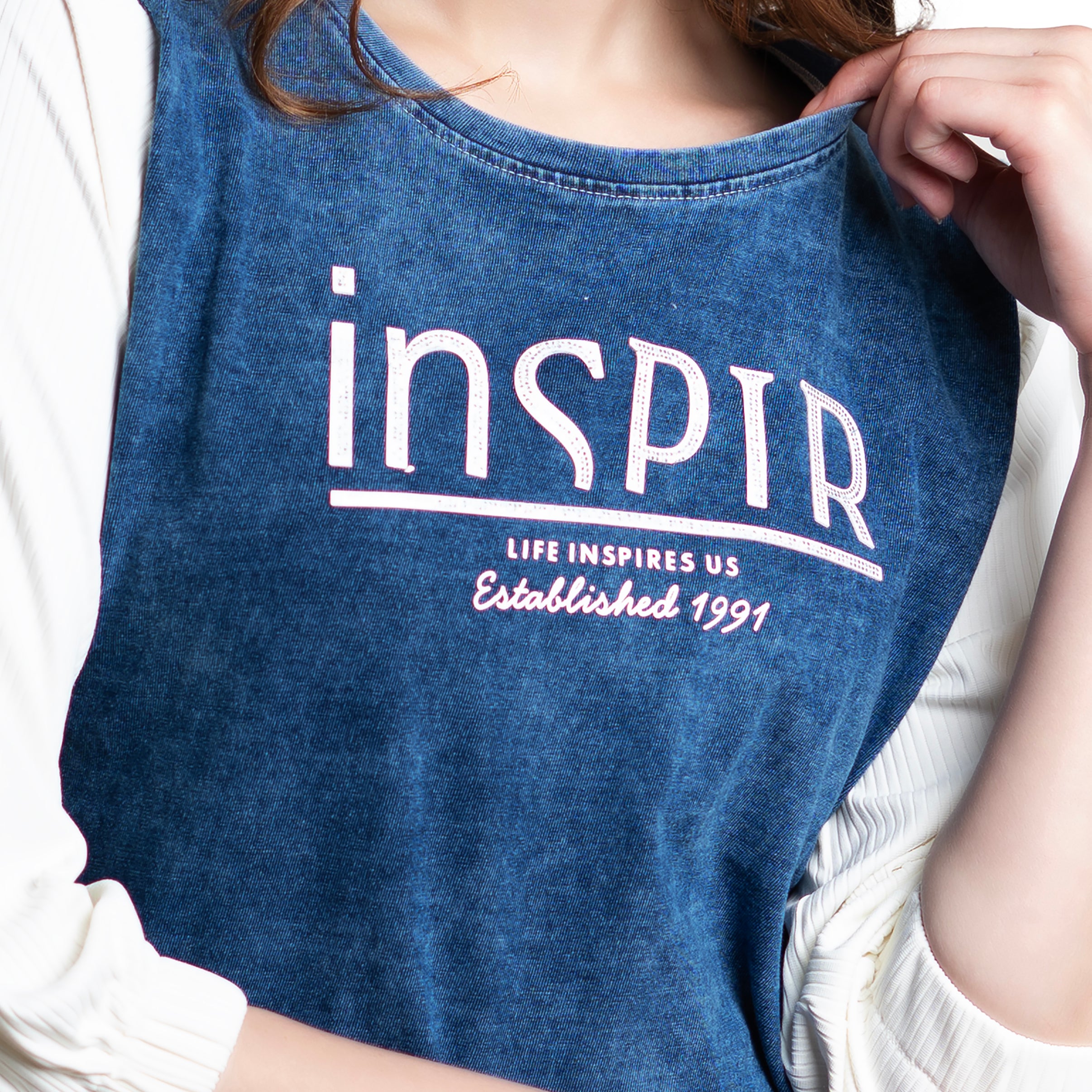 Astron – Round Neck Denim Color T-Shirt for Women Astron – Round Neck Denim Color T-Shirt for Women