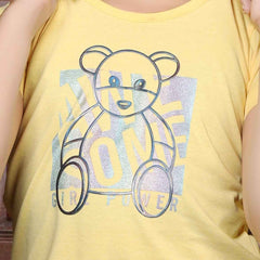 Teddy Print Cotton Half Sleeves Round Neck Girl's T-shirt