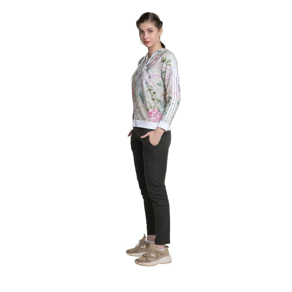 Floral Print Hoodie for Women - Full Sleeve Zip-through Design - ASTRON