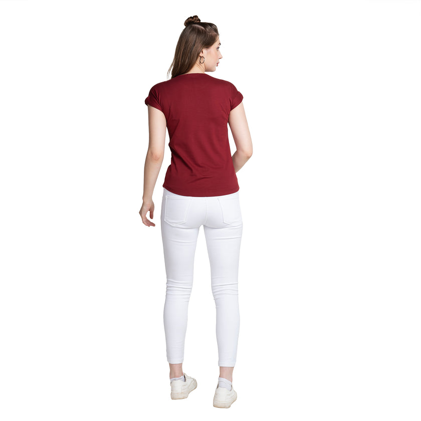 Round Neck Magyar Sleeves Typography Print Cotton T-shirt / Tee For Women