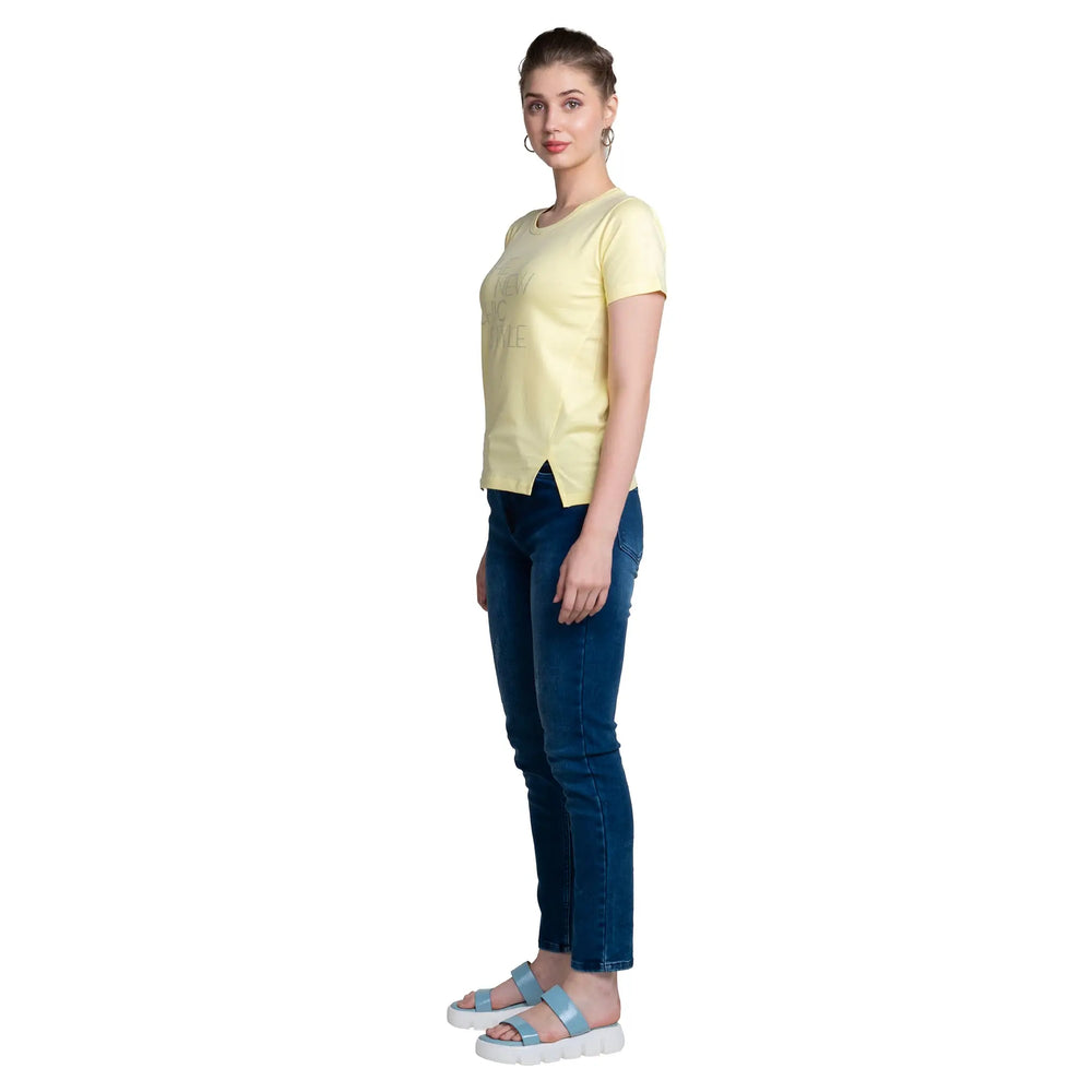 Astron Pista Green Cotton T-Shirt for Women - Half Sleeves Design - ASTRON