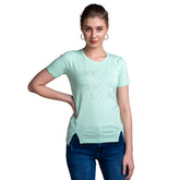 Astron – Half Sleeves Cotton Pista Green Color T-Shirt For Women