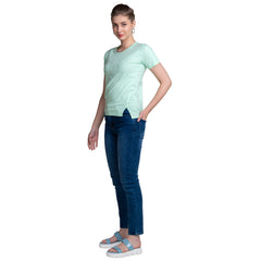 Astron – Half Sleeves Cotton Pista Green Color T-Shirt For Women