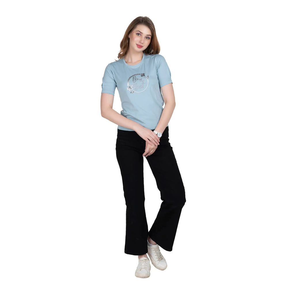 Astron Designer Printed Cotton T-Shirt for Women - Round Neck Half Sleeves - ASTRON