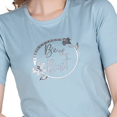 Astron – Designer Printed Round Neck Half Sleeves Cotton T-Shirt for Women