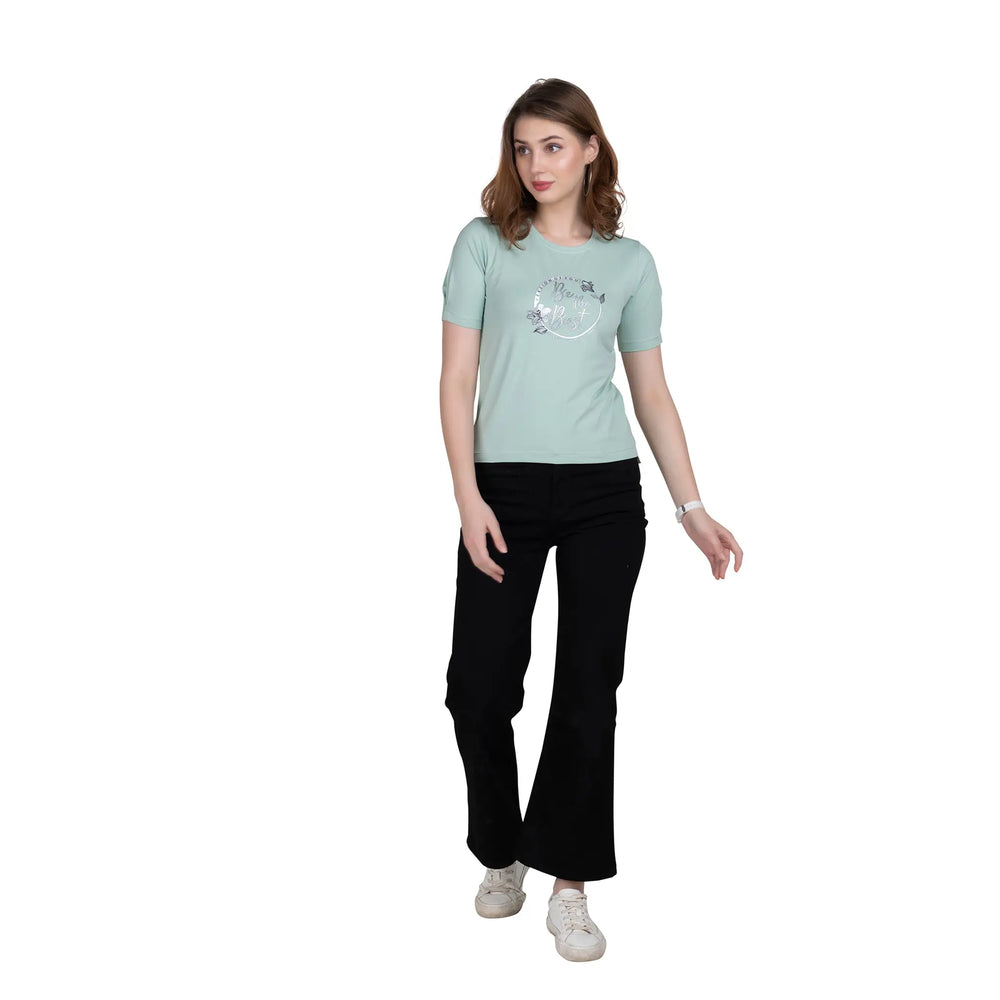 Astron Designer Printed Cotton T-Shirt for Women - Round Neck Half Sleeves - ASTRON