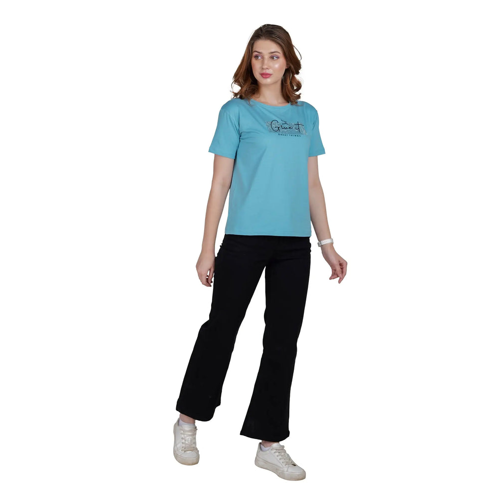 Astron Boat Neck Cotton T-Shirt for Women – Printed Half Sleeves Style - ASTRON