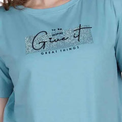 Astron – Boat Neck Printed Half Sleeves Cotton T-Shirt for Women
