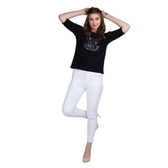 Astron Boat Neck Printed Cotton T-Shirt Women - Stylish & Comfortable Top - ASTRON