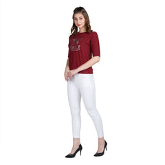 Astron Boat Neck Printed Cotton T-Shirt Women - Stylish & Comfortable Top - ASTRON