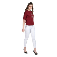 Astron Boat Neck Printed Cotton T-Shirt Women - Stylish & Comfortable Top - ASTRON