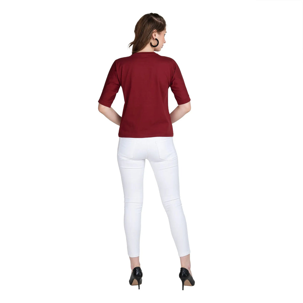 Astron Boat Neck Printed Cotton T-Shirt Women - Stylish & Comfortable Top - ASTRON