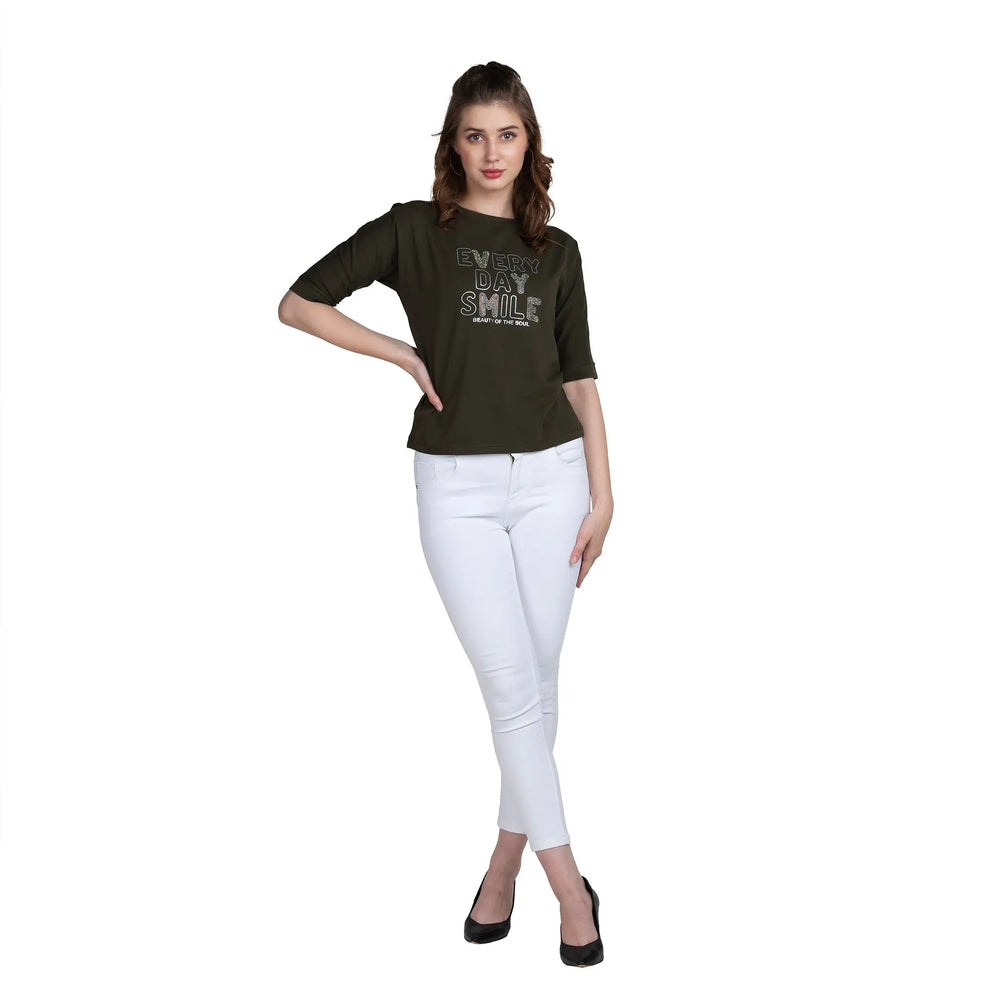 Astron Boat Neck Printed Cotton T-Shirt Women - Stylish & Comfortable Top - ASTRON