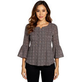 Astron – Black Textured Top with Bell Sleeves