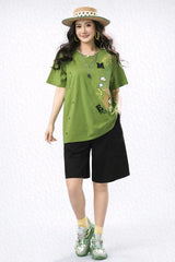 Women’s Oversized Graphic T-Shirt with Patch Work - ASTRON