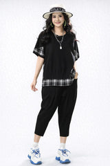 Women’s Contrast Plaid Hem Oversized Tunic Top - ASTRON